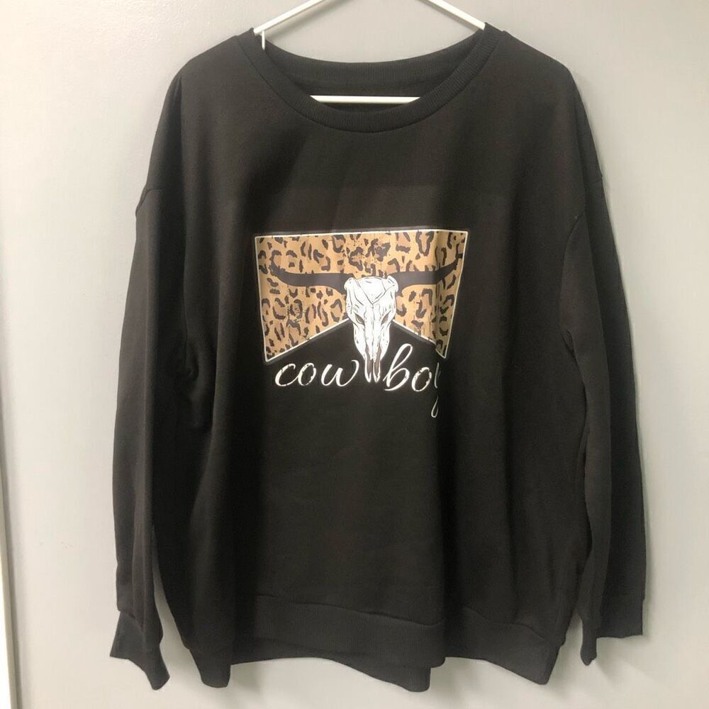cowboy western cheetah print marlboro black sweater pull over size 4xl shein